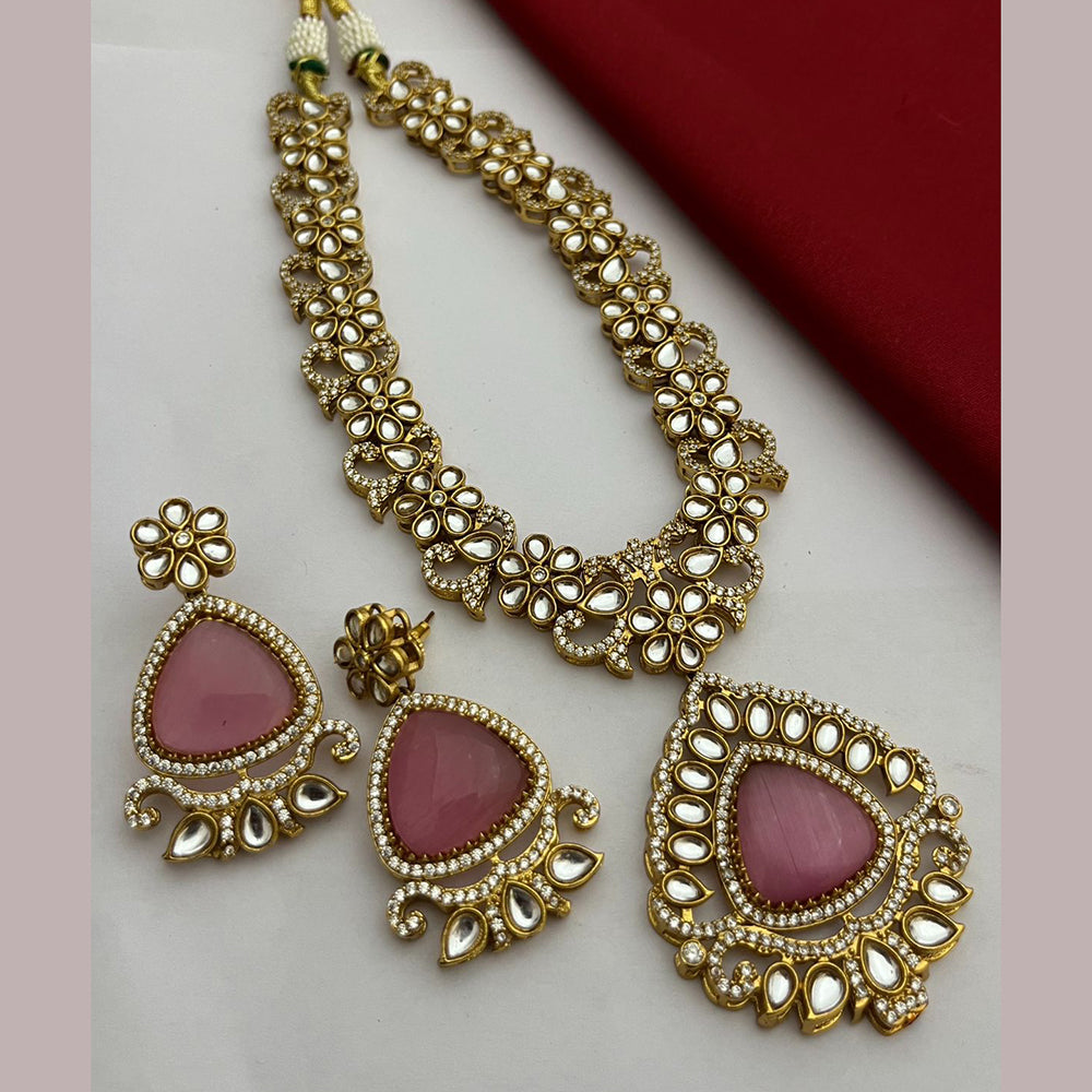 FS Collection Gold Plated Kundan Stone Necklace Set