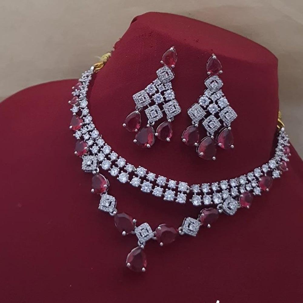FS Collection Silver Plated AD Necklace Set