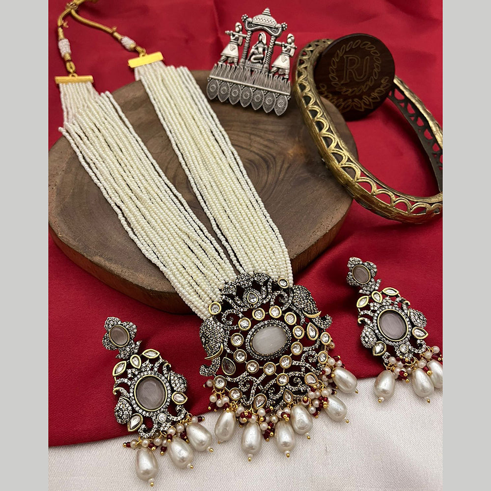 Fs Collection 2 Tone AD And Pearls Long Necklace Set