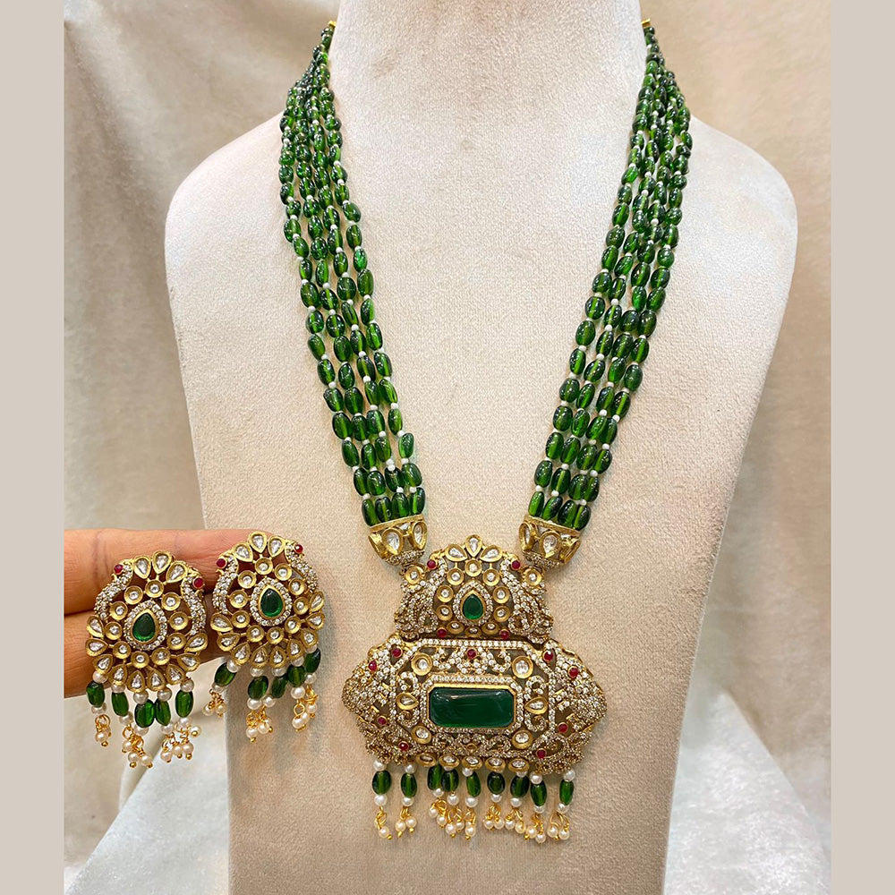 Fs Collection Gold Plated AD And Beads Long Necklace Set