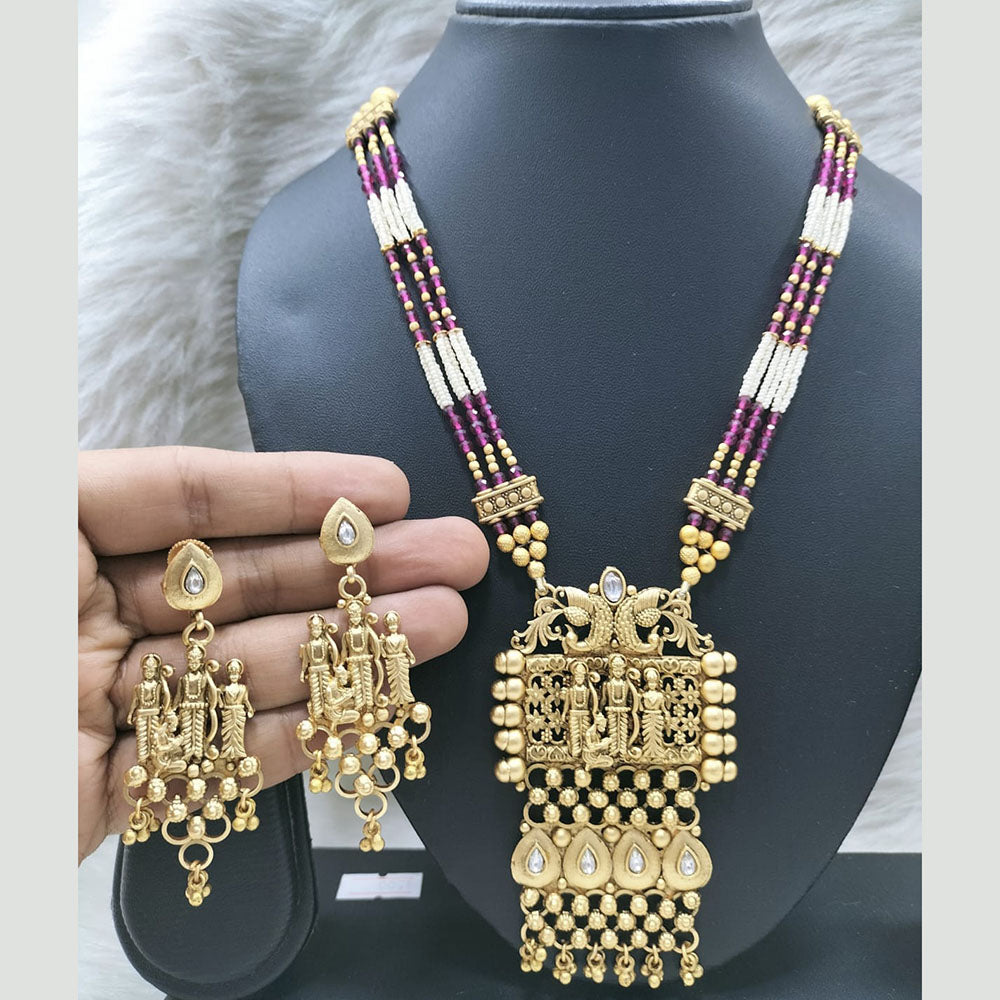 FS Collection Gold Plated Pota Stone Temple Necklace Set