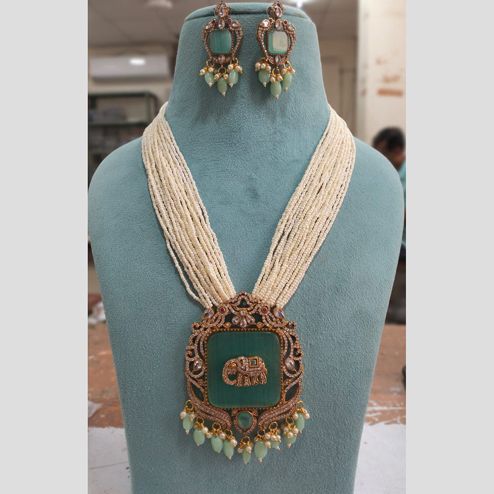 FS Collection Gold Plated Austrian Stone And Pearl Necklace Set