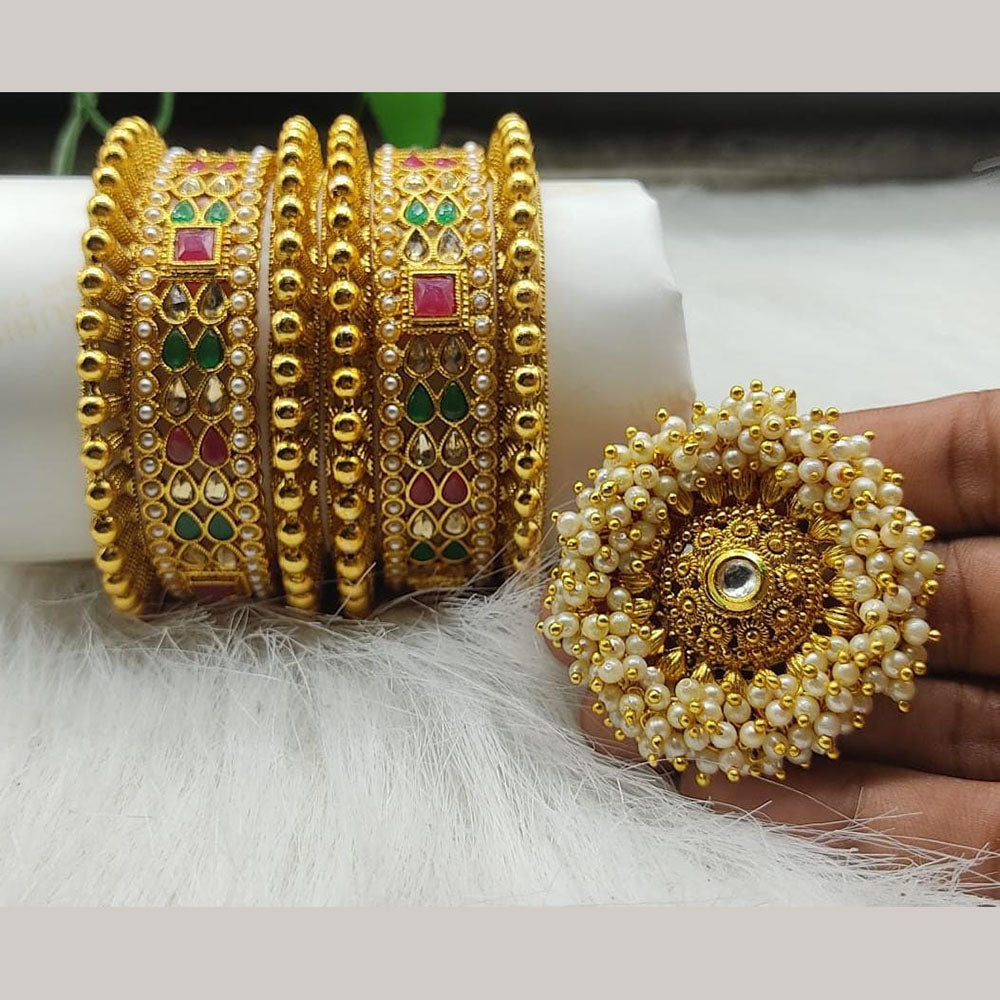 FS Collection Gold Plated Bangles Set With Ring