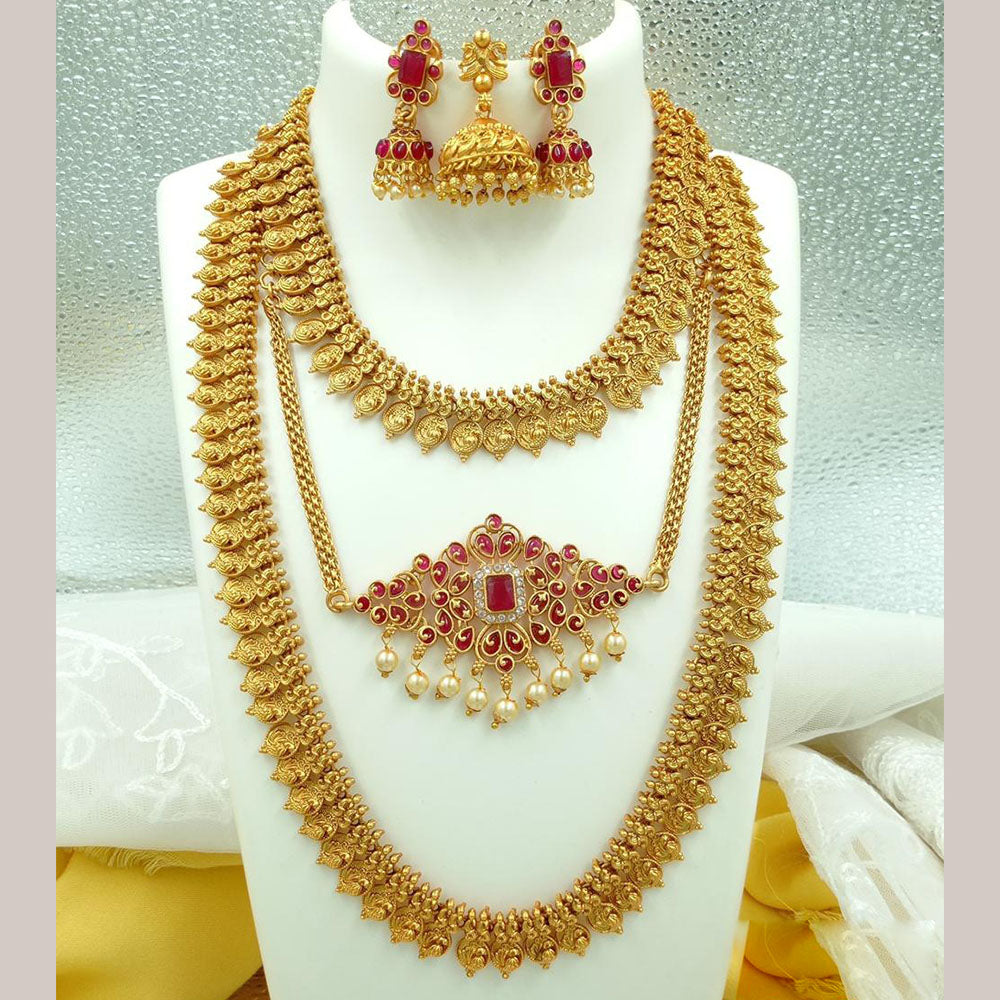 FS Collection Gold Plated Pota Stone Double Necklace Set