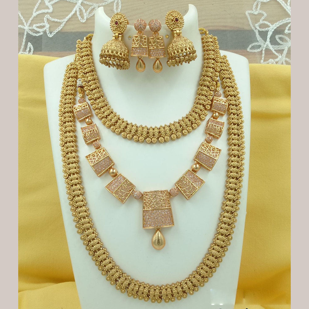 FS Collection Gold Plated Pota Stone Double Necklace Set