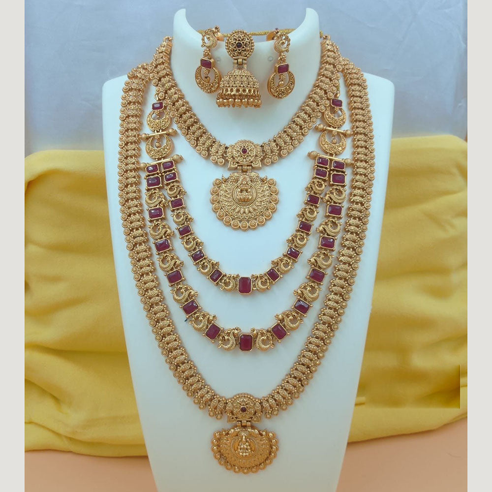 FS Collection Gold Plated Pota Stone Temple Necklace Combo