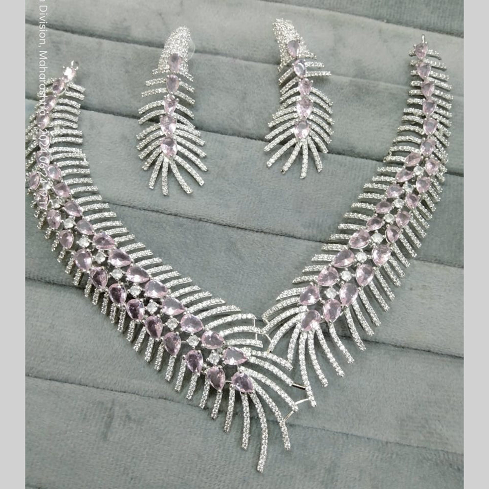 FS Collection Silver Plated AD Necklace Set
