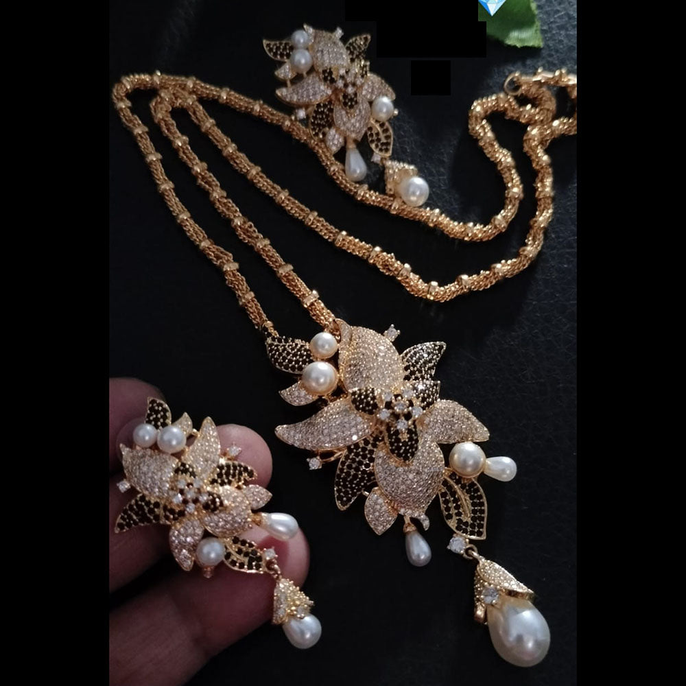 FS Collection Gold Plated AD Chain Pendent Set