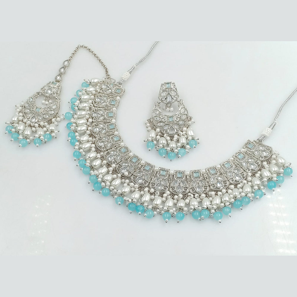 FS Collection Silver Plated Crystal Stone And pearls Necklace Set