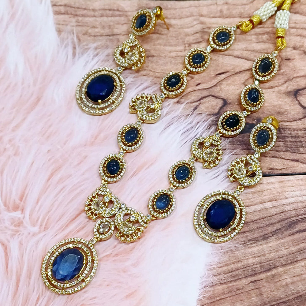 FS Collection Gold Plated Austrian Stone Long Necklace Set