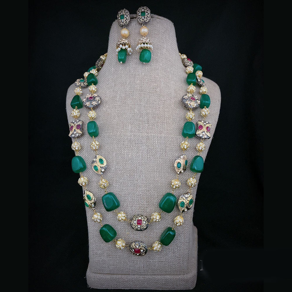 FS Collection Gold Plated Austrian Stone Long Necklace Set