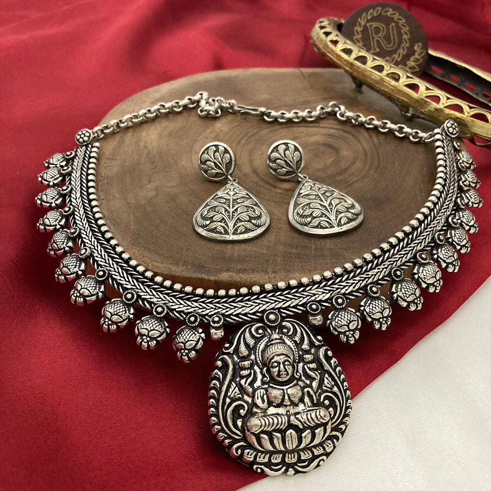 FS Collection Oxidised Plated Temple Necklace Set
