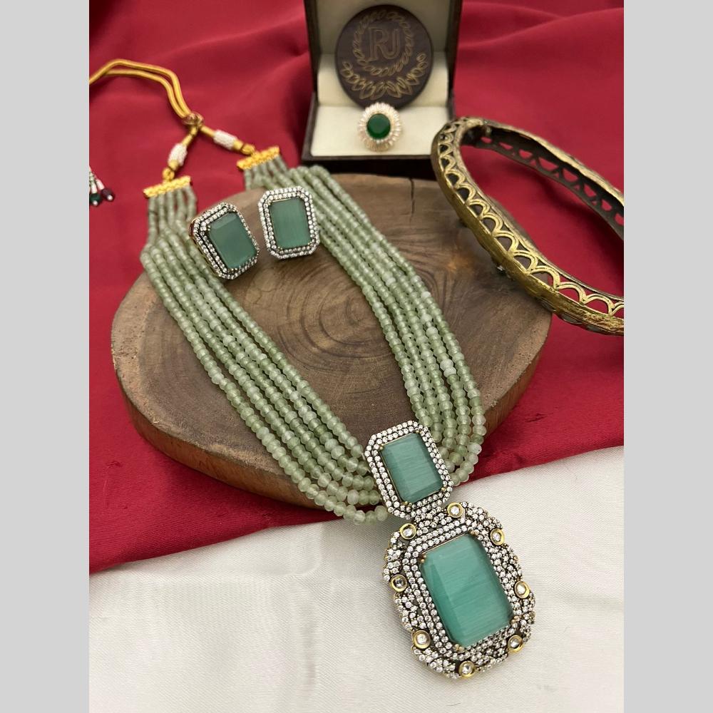 FS Collection 2 Tone Stone Austrian Stone And Pearls Long Necklace Set
