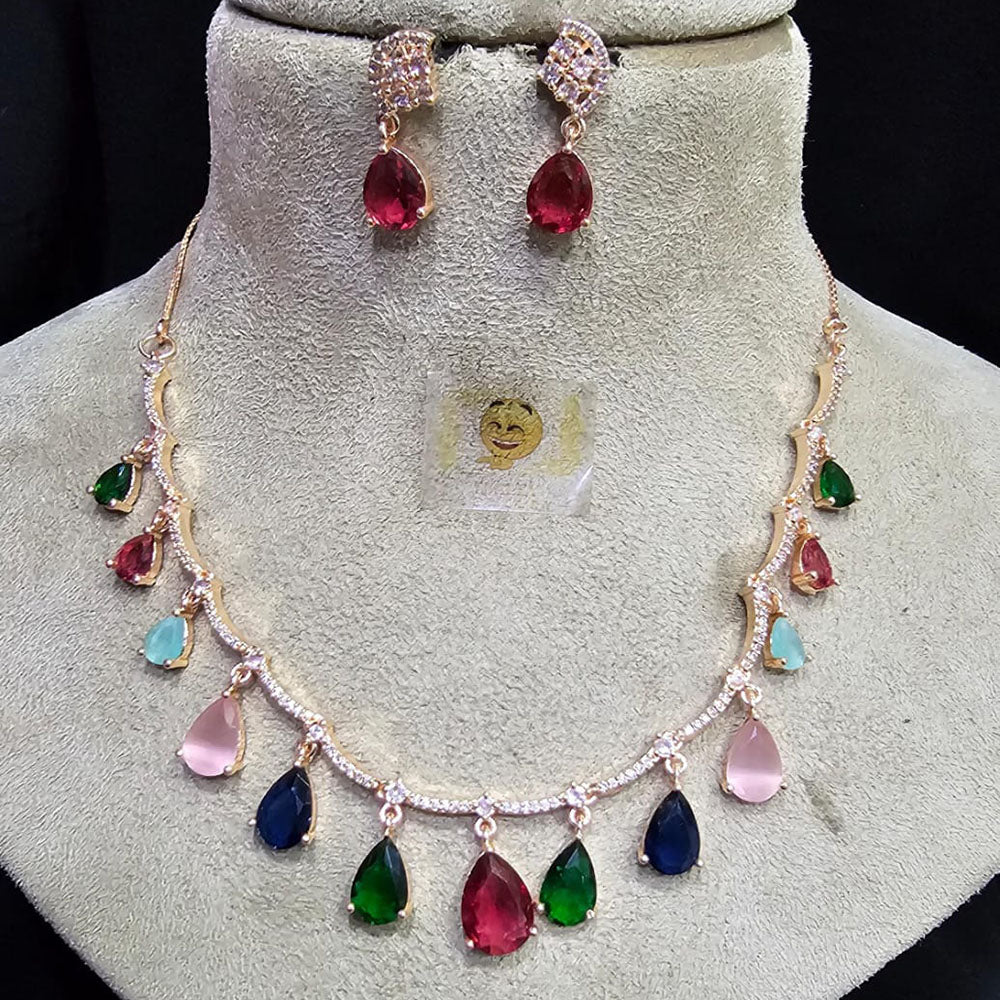 FS Collection Rose Gold Plated Austrian Stone Necklace Set