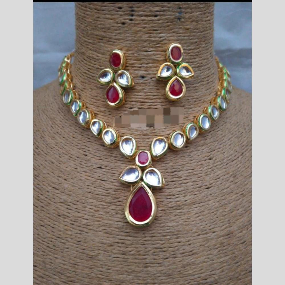 FS Collection Gold Plated Kundan Stone Necklace Set
