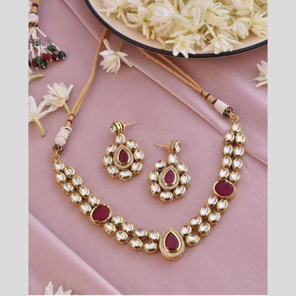 FS Collection Gold Plated Kundan Stone Necklace Set