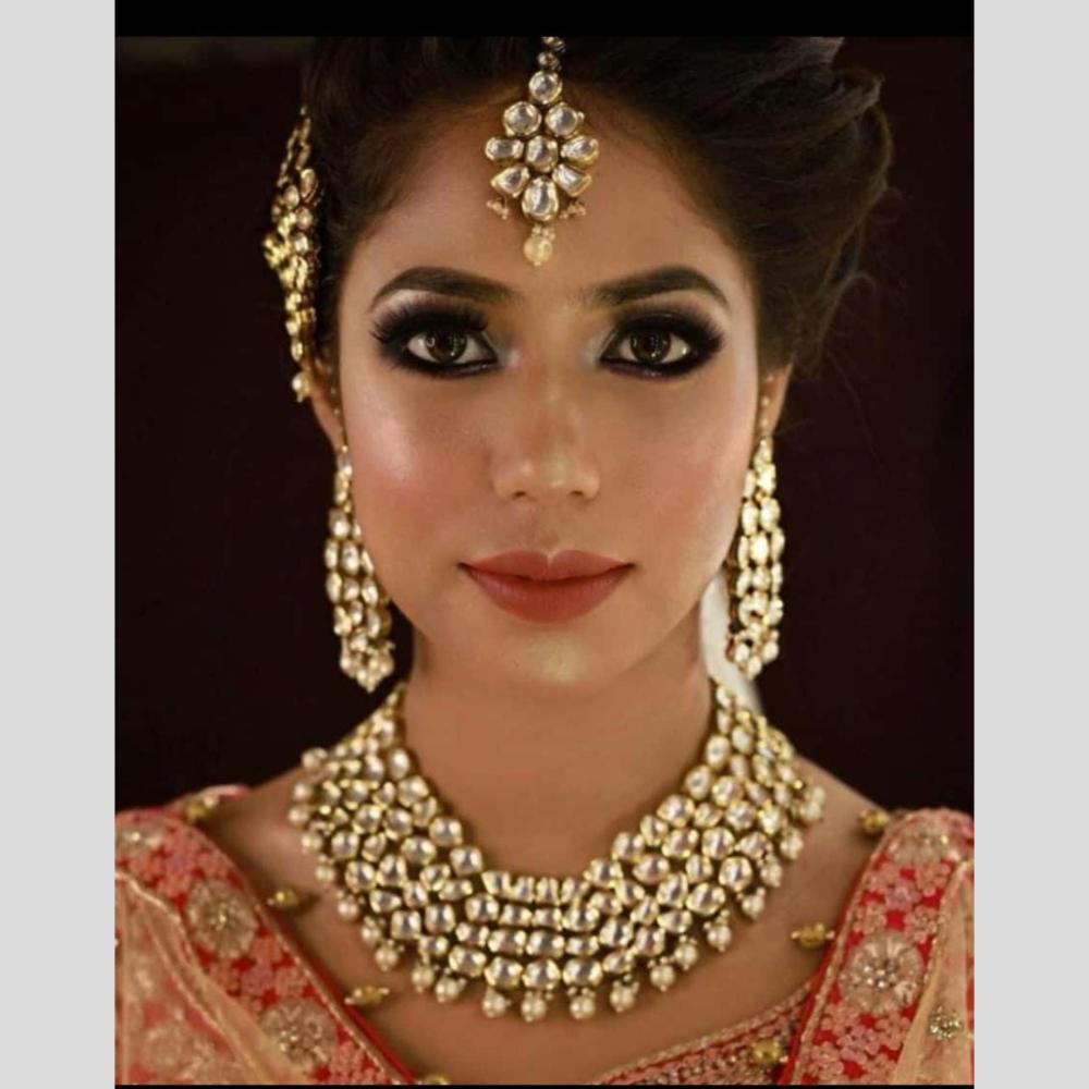 FS Collection Gold Plated Kundan Stone Necklace Set
