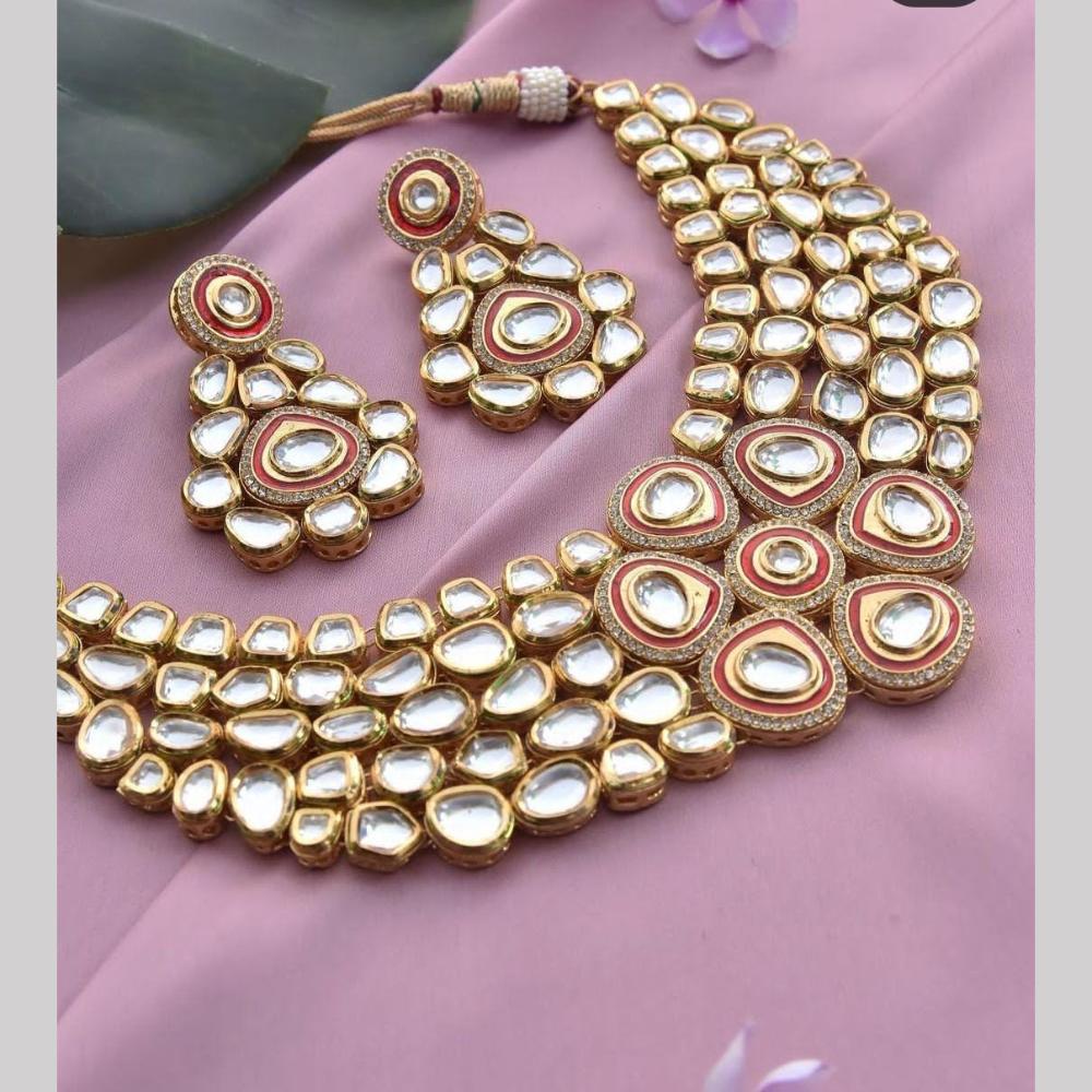FS Collection Gold Plated Kundan Stone Necklace Set