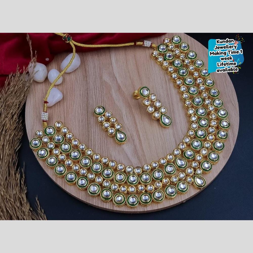 FS Collection Gold Plated Kundan Stone Necklace Set