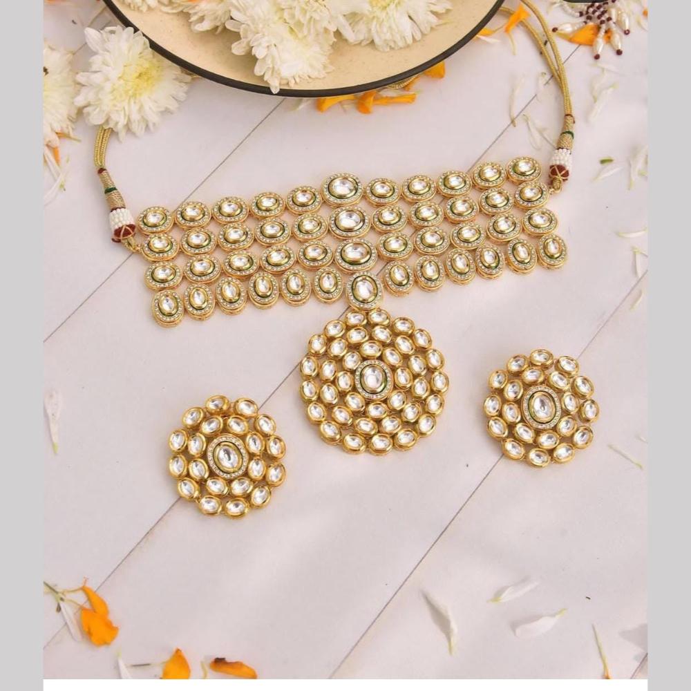 FS Collection Gold Plated Kundan Stone Necklace Set