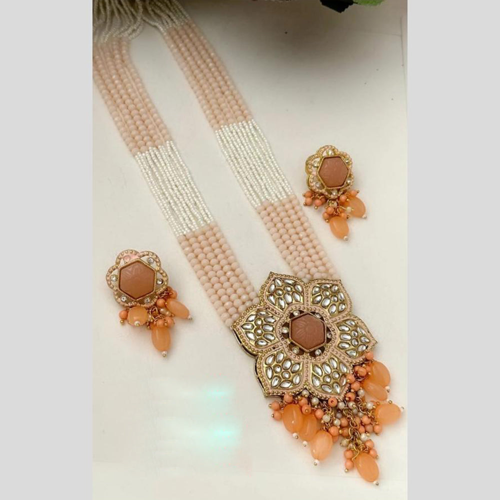 FS Collection Gold Plated Kundan Stone Pearl And Beads Necklace Set