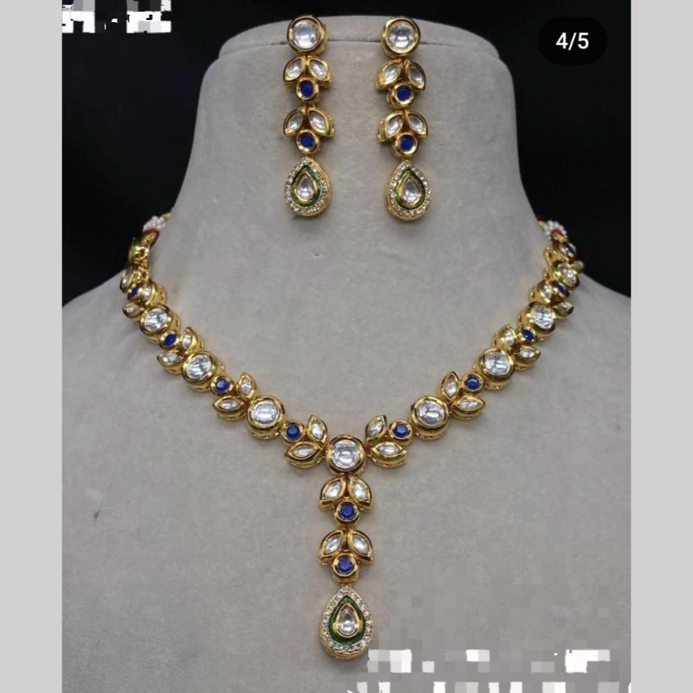 FS Collection Gold Plated Kundan Stone Necklace Set