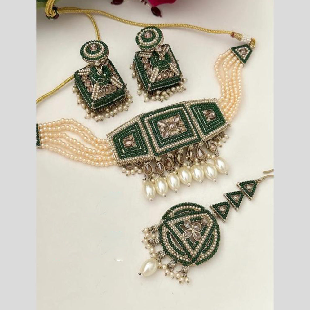 FS Collection Gold Plated Austrian Stone And Pearl Choker Necklace Set