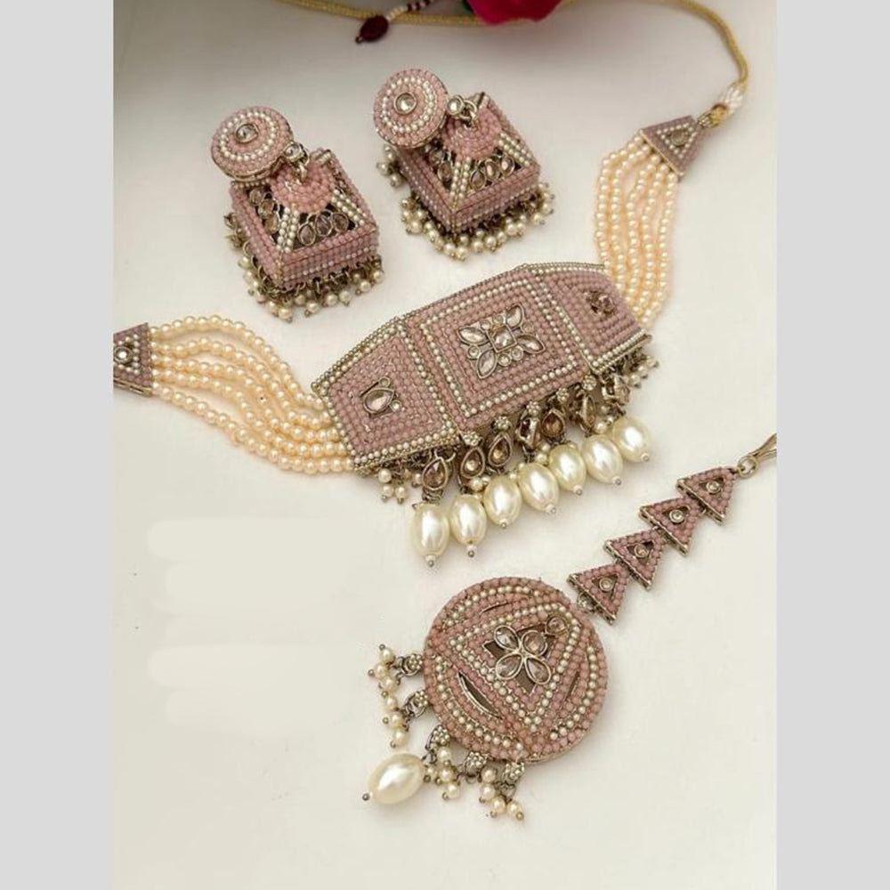 FS Collection Gold Plated Austrian Stone And Pearl Choker Necklace Set
