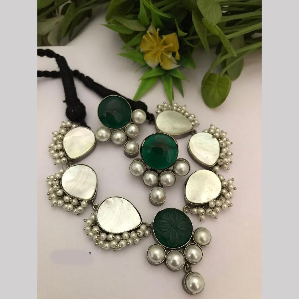 FS Collection Oxidised Plated Pearl Thread Necklace Set