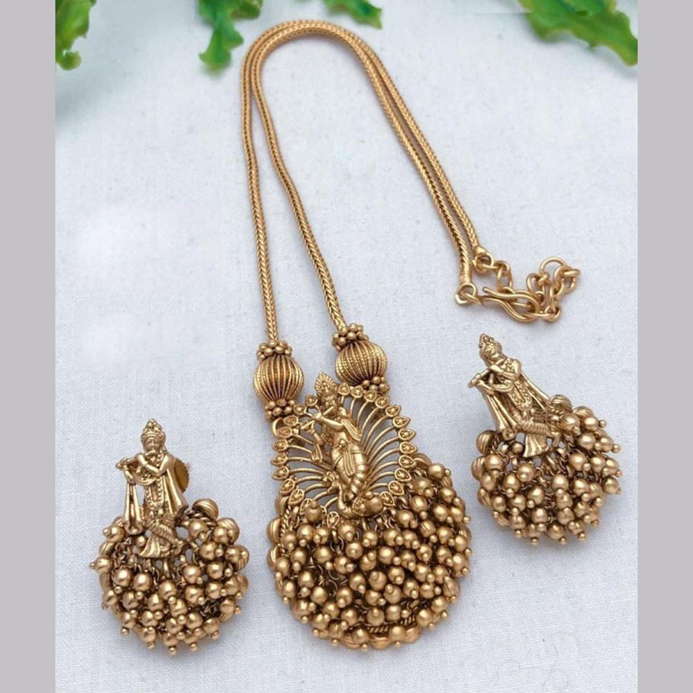 FS Collection Gold Plated Pearls Lord Krishna Necklace Set