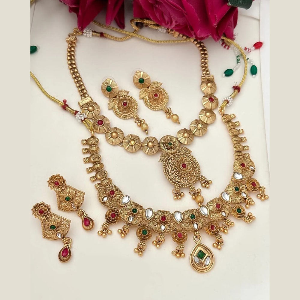 FS Collection Gold Plated Pota Stone Double Necklace Set