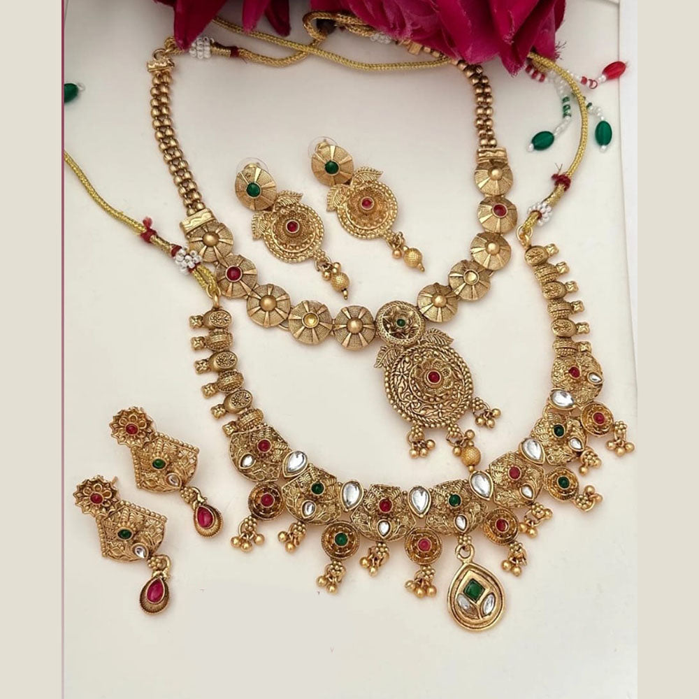 FS Collection Gold Plated Pota Stone Double Necklace Set