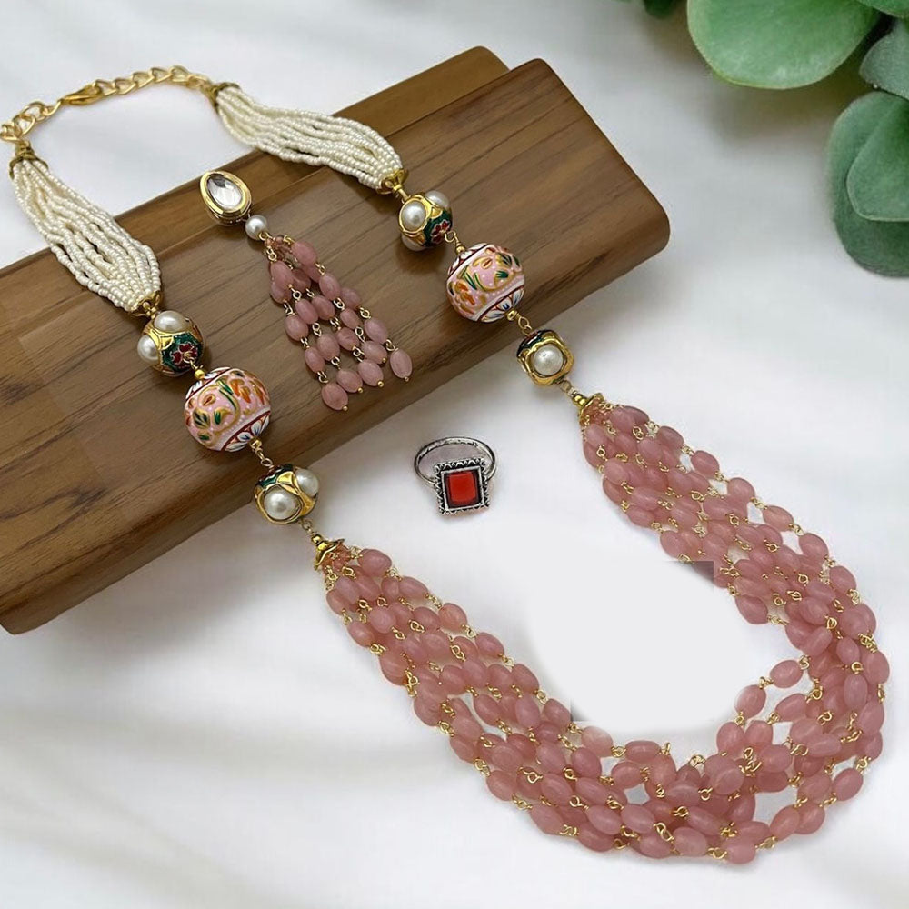 FS Collection Gold Plated Pearls And Beads Necklace Set