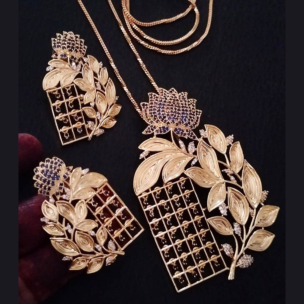 FS Collection Gold Plated American Diamond Chain Pendant Set