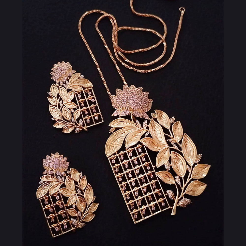 FS Collection Gold Plated American Diamond Chain Pendant Set