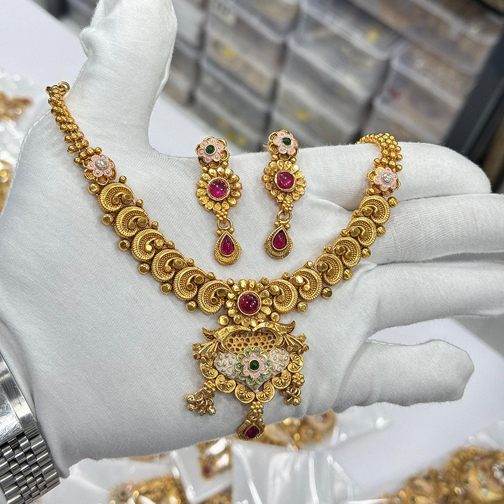 FS Collection Gold Plated Pota Stone Necklace Set