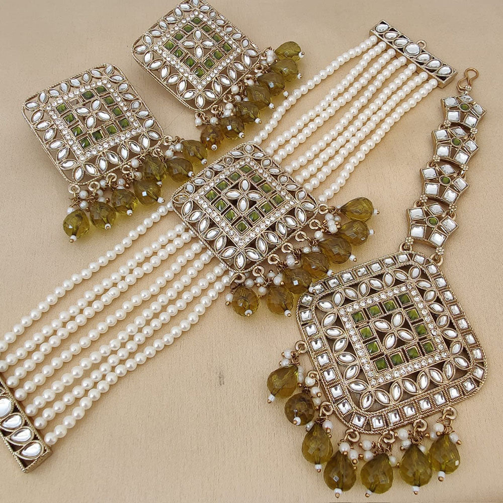 FS Collection Gold Plated Kundan Stone And Pearls Choker Necklace Set