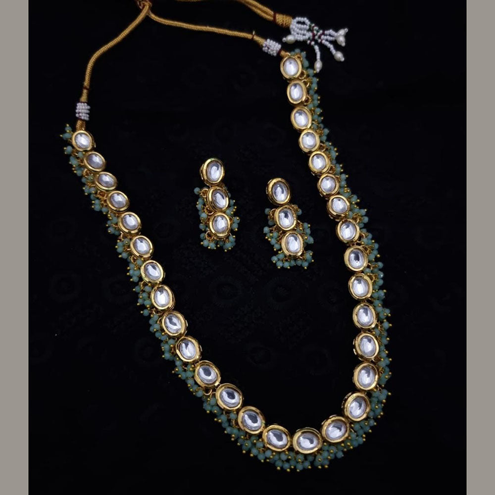 FS Collection Gold Plated Kundan Stone And Beads Necklace Set