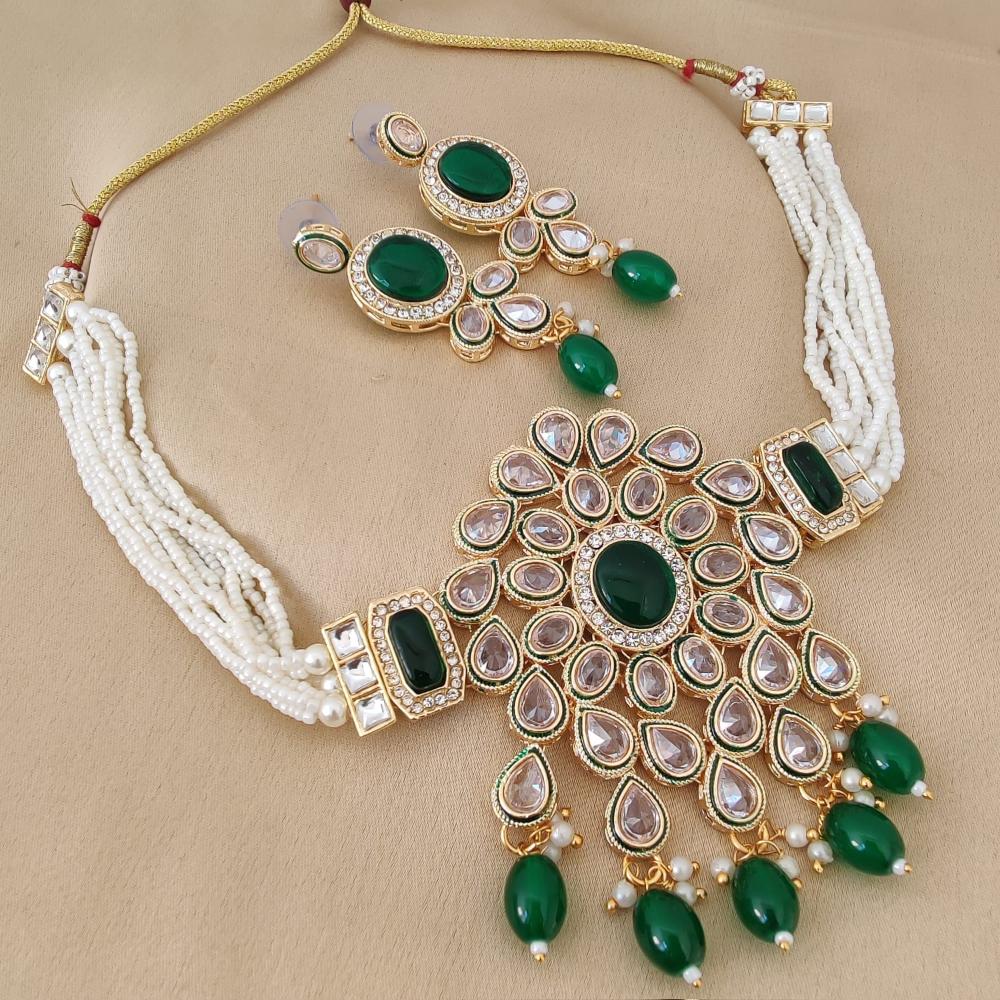 FS Collection Gold Plated Crystal Stone And Beads Choker Necklace Set