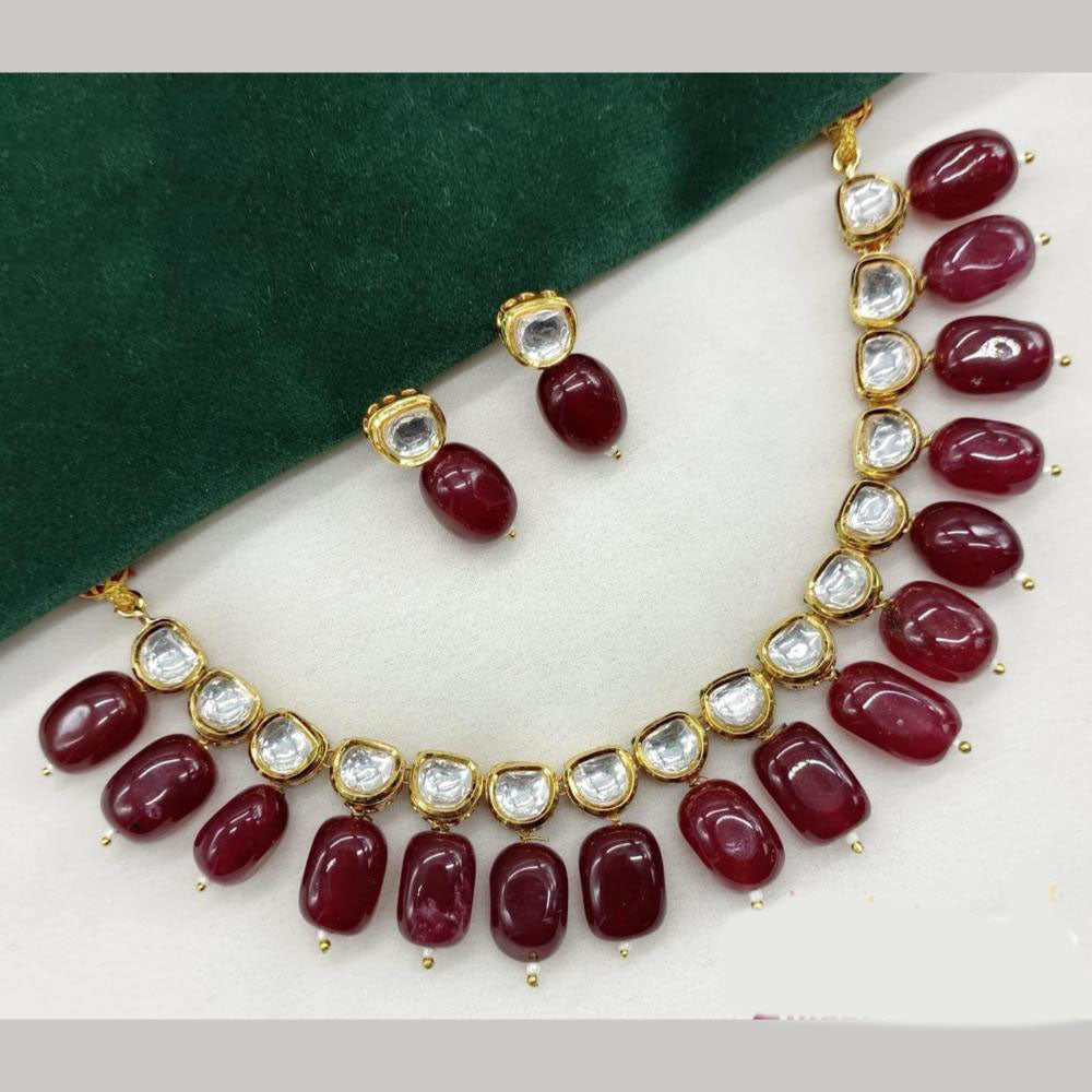 FS Collection Gold Plated Kundan Stone And Beads Necklace Set