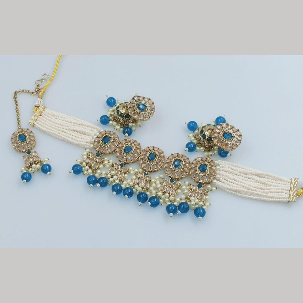 FS Collection Gold Plated Crystal Stone And Beads Choker Necklace Set
