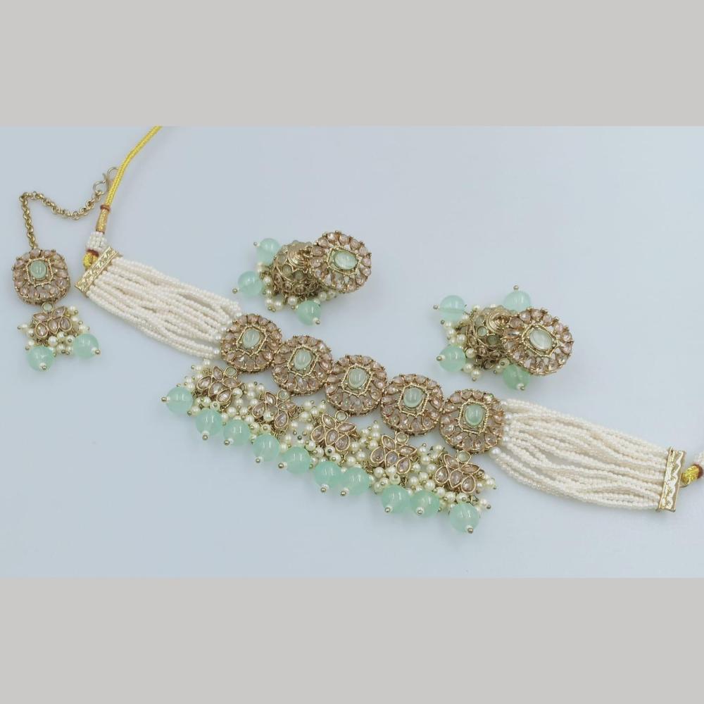 FS Collection Gold Plated Crystal Stone And Beads Choker Necklace Set