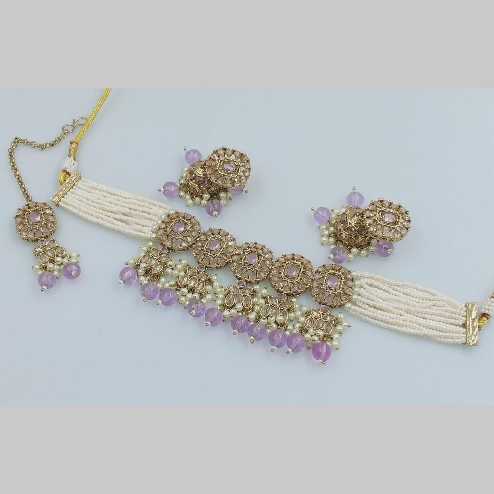 FS Collection Gold Plated Crystal Stone And Beads Choker Necklace Set
