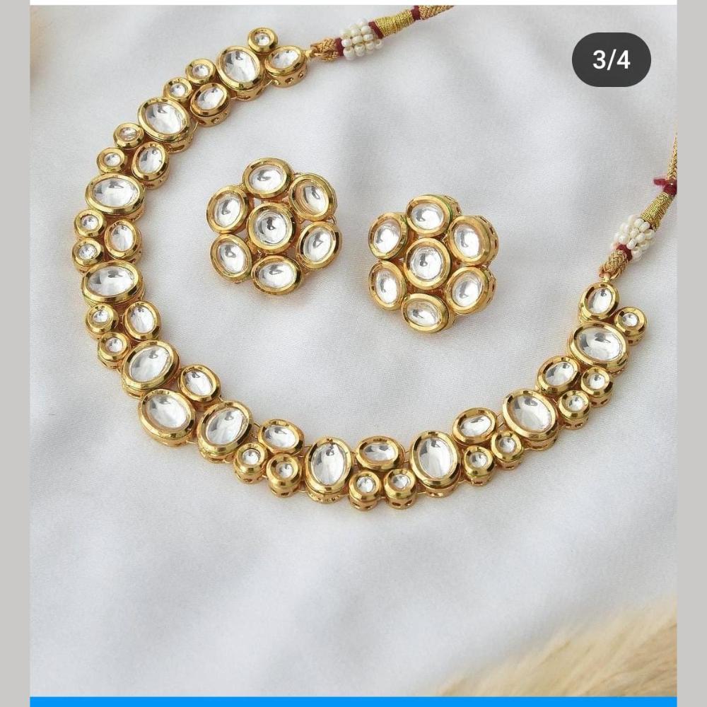 FS Collection Gold Plated Kundan Stone Necklace Set