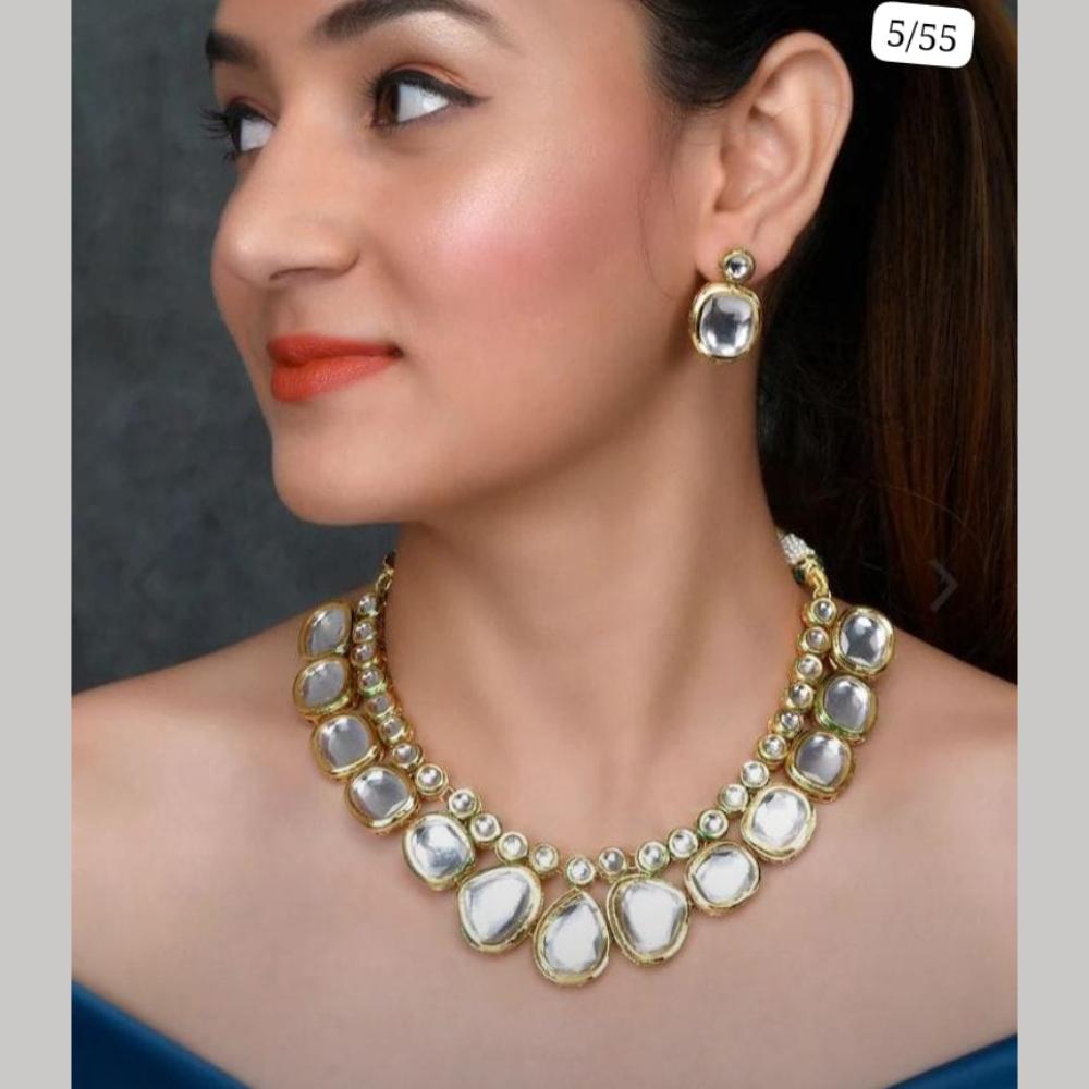 FS Collection Gold Plated Kundan Stone Necklace Set