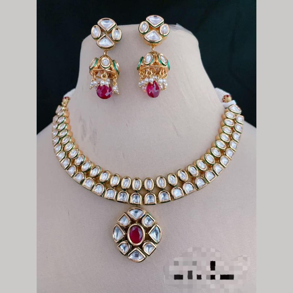 FS Collection Gold Plated Kundan Stone Necklace Set