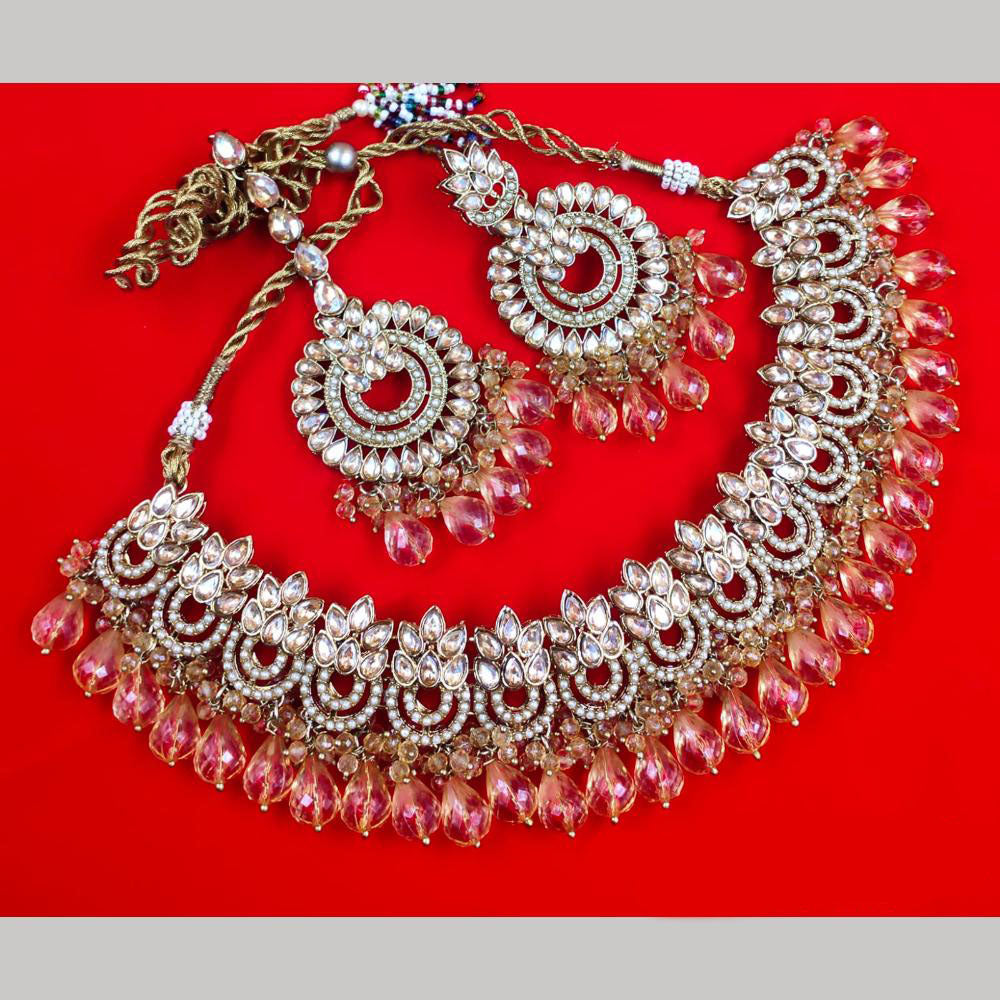 FS Collection Gold Plated Crystal Stone And Beads Necklace Set