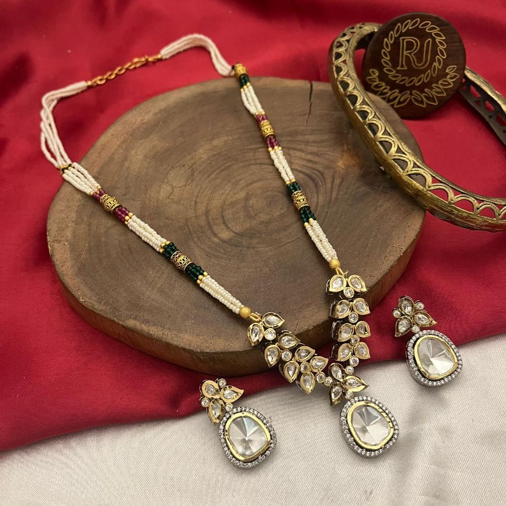 FS Collection 2 Tone Plated Kundan Stone And Pearls Necklace Set