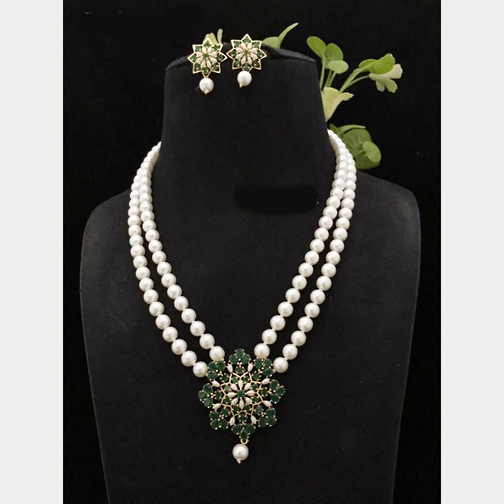FS Collection Gold Plated Pota Stone And Pearls Necklace Set