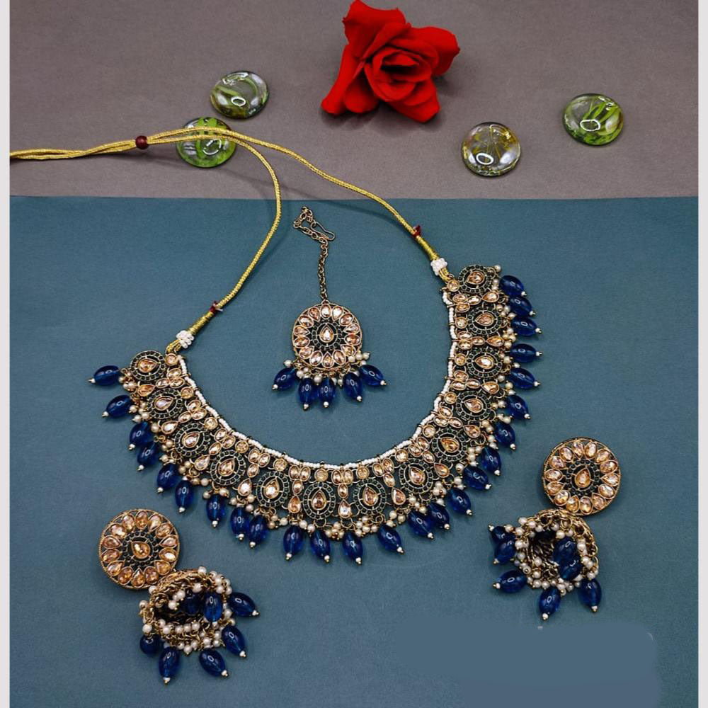 FS Collection Gold Plated Crystal Stone And Pearls Necklace Set